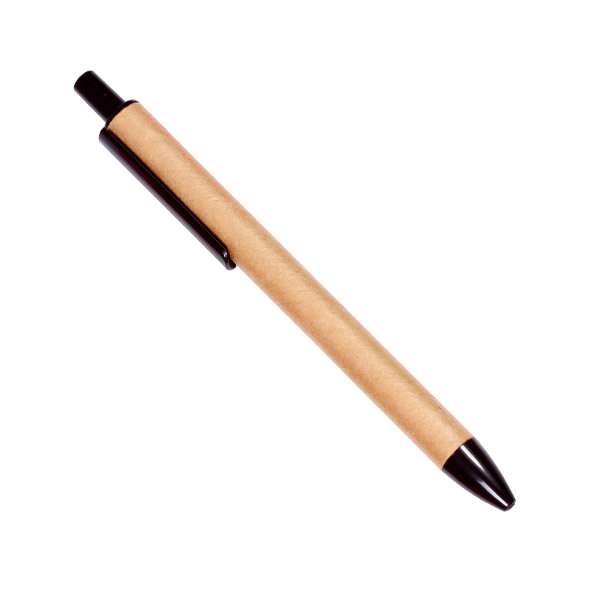 BL-097, Bolígrafo ecológico, barril color cartón y accesorios de plástico con tinta negra.