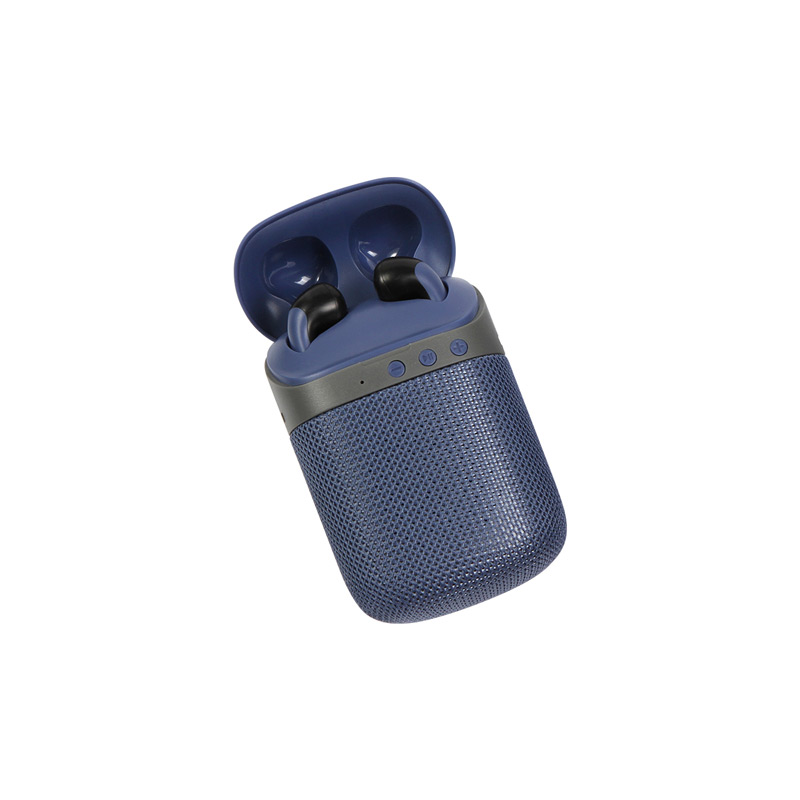 TH-203, Bocina inalámbrica portátil 2 en 1, incluye audífonos inalámbricos funcionando como estuche de carga. Su tamaño compacto es ideal para llevarla a todos lados. Tiene una muy buena calidad de sonido y un diseño ergonómico y novedoso. Incluye caja de cartón individual y cable de carga USB.