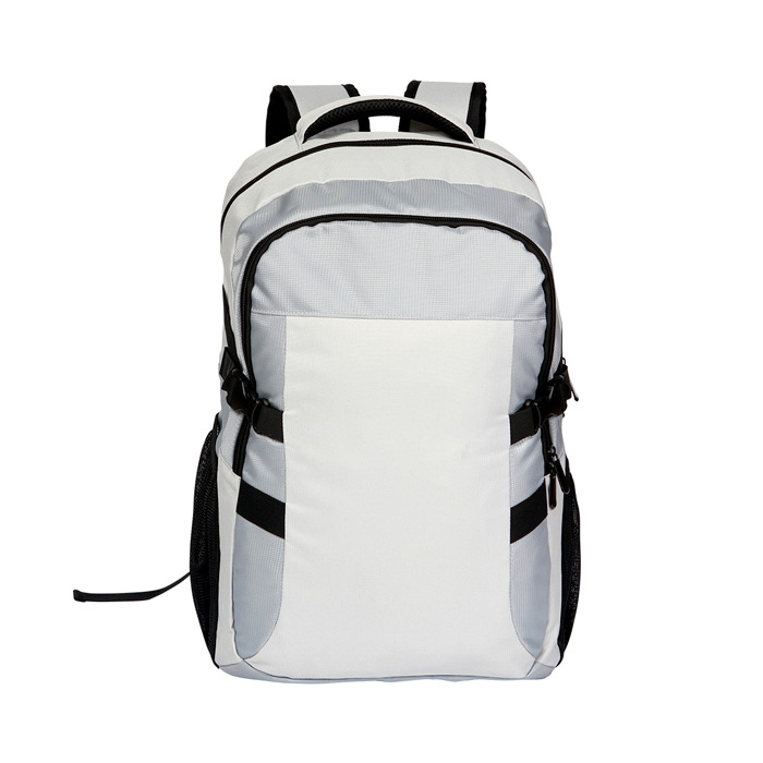 TX-193, Backpack Durres. Backpack fabricada en poliéster y jacquard, con compartimento interno para laptop, bolsillos laterales, tirantes ajustables y asa superior.