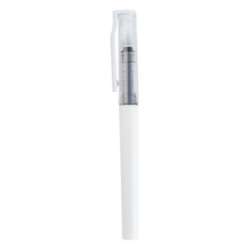 LR-31001, Bolígrafo de plástico con tinta de gel, tapa traslúcida y clip de plástico.