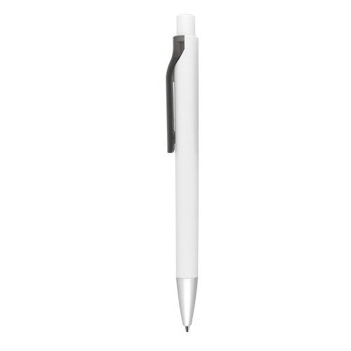 BP-8405B, Bolí­grafo de plástico con clip traslúcido, punta con detalle de color y mecanismo de click.