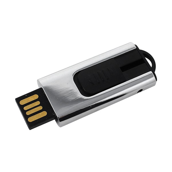 USB010, USB Retráctil Deluxe. USB metálica retráctil deluxe, forma rectangular.