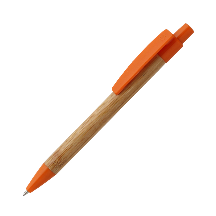 BL-126, Bolígrafo retráctil fabricado en bamboo con punta y clip de plástico, tinta de escritura negra.