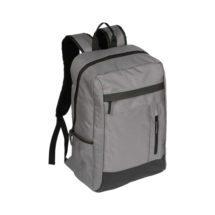 TX-192, Backpack Tirana. Backpack fabricada en nylon y curpiel, con bolsillos frontales con cierre, compartimento interno para laptop, bolsillos laterales, tirantes ajustables y asa superior.